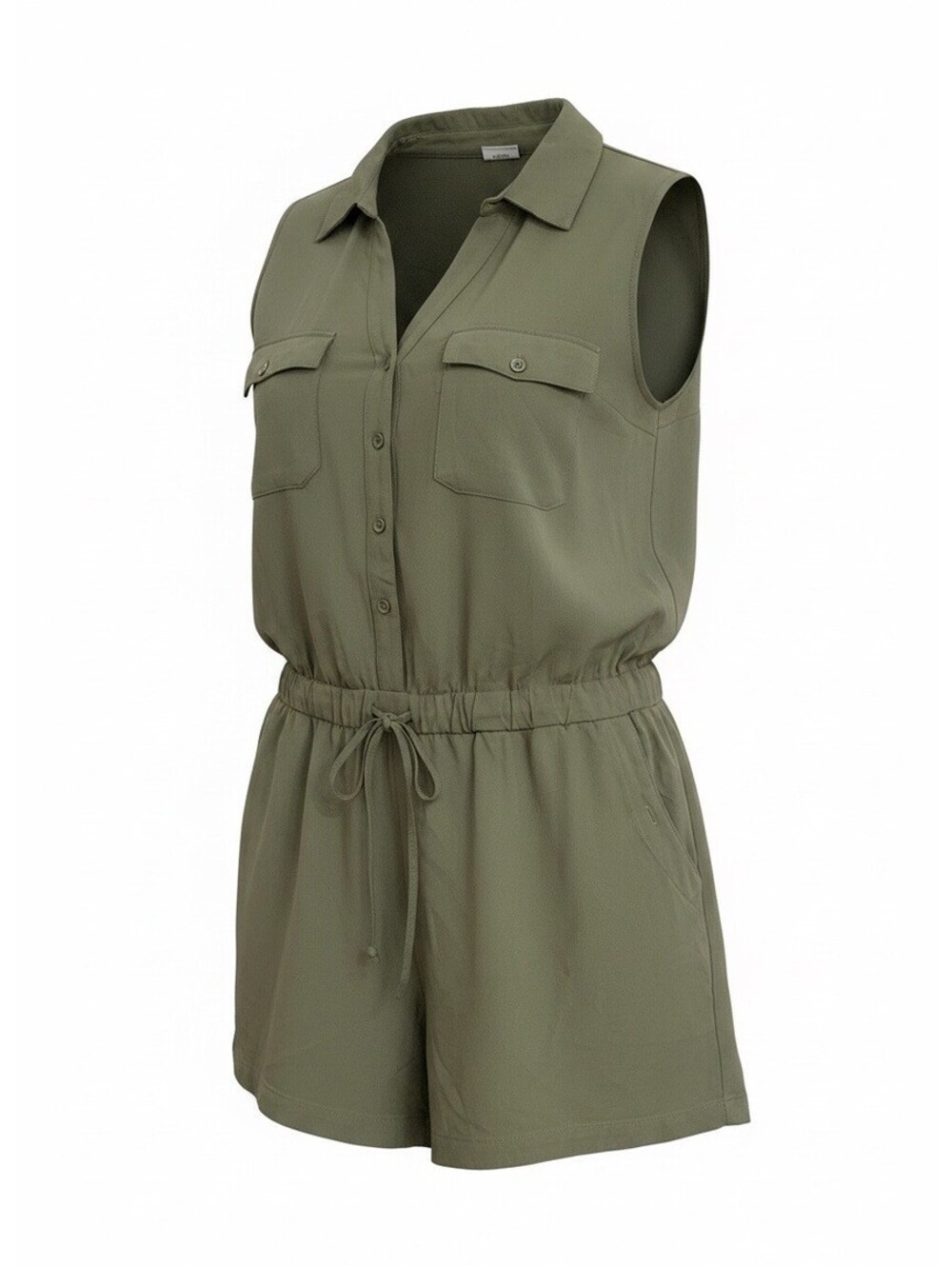 Lascana Sleeveless Drawstring Olive Green Utility Romper Size 12